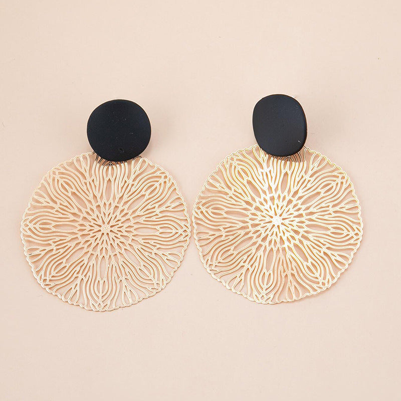 Retro Circle Geometric Hollow Carved Big Earrings