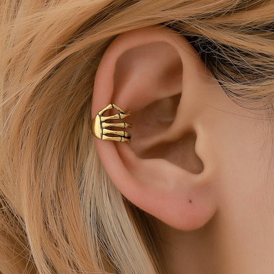 Retro Skull Hand Spine Ear Cuff Clip Earrings for Women