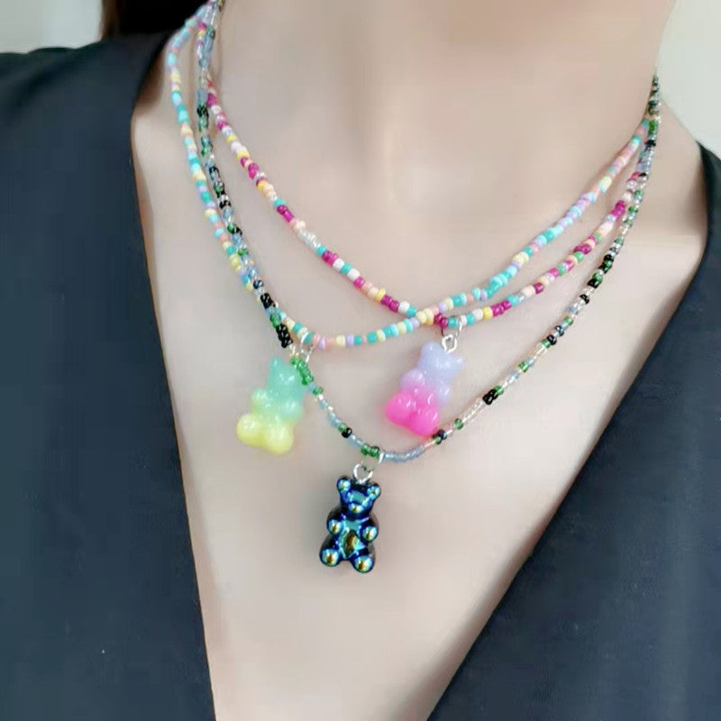 Retro Gradient Gummy Bear Beaded Necklace