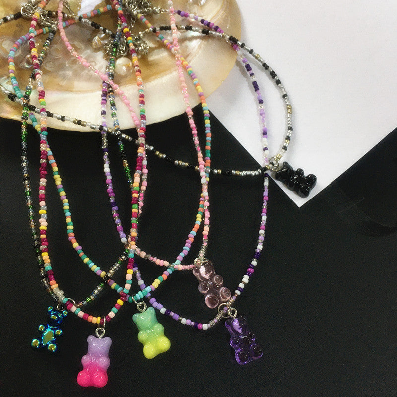 Retro Gradient Gummy Bear Beaded Necklace