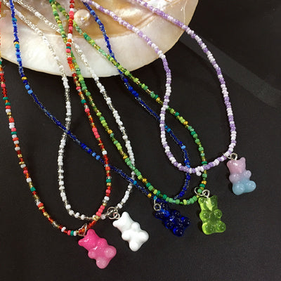 Retro Color Beaded Necklace Gummy Bear Resin Necklace