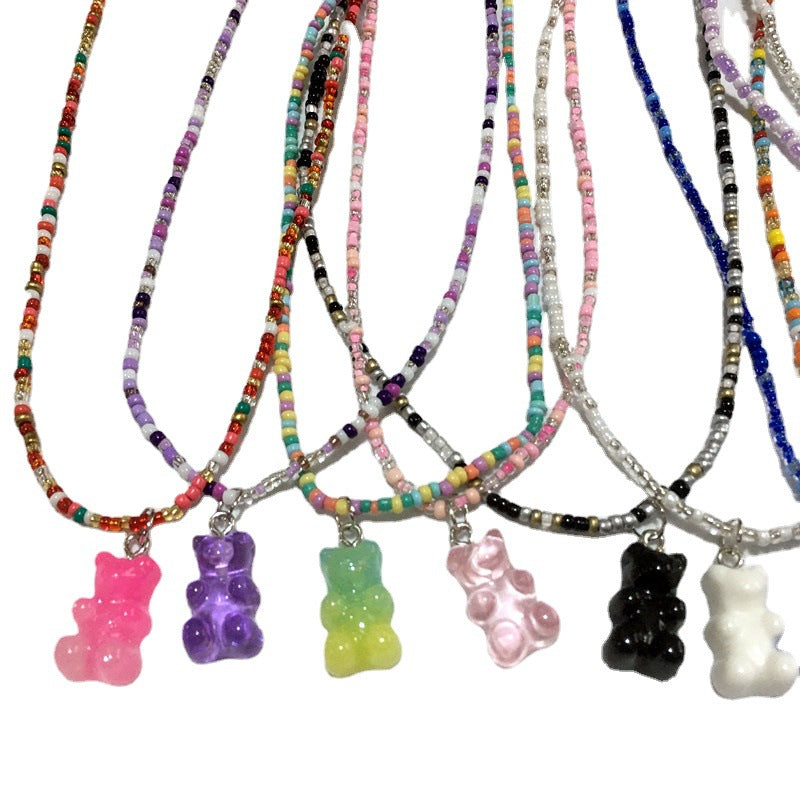 Retro Gradient Gummy Bear Beaded Necklace