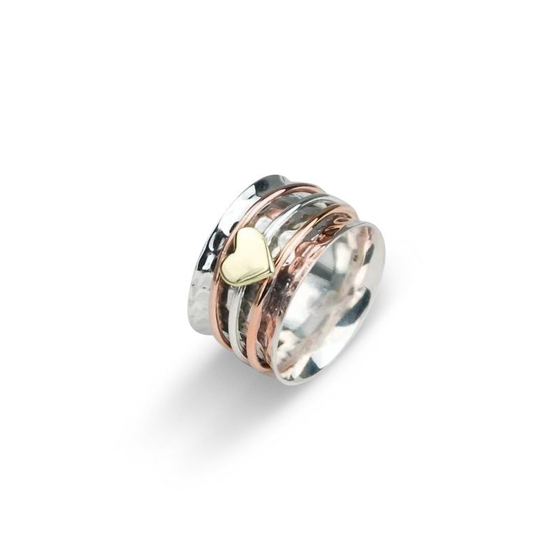 Retro Color Block Heart Spinner Alloy Plating Women's Ring