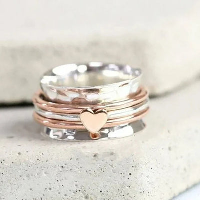 Retro Color Block Heart Spinner Alloy Plating Women's Ring