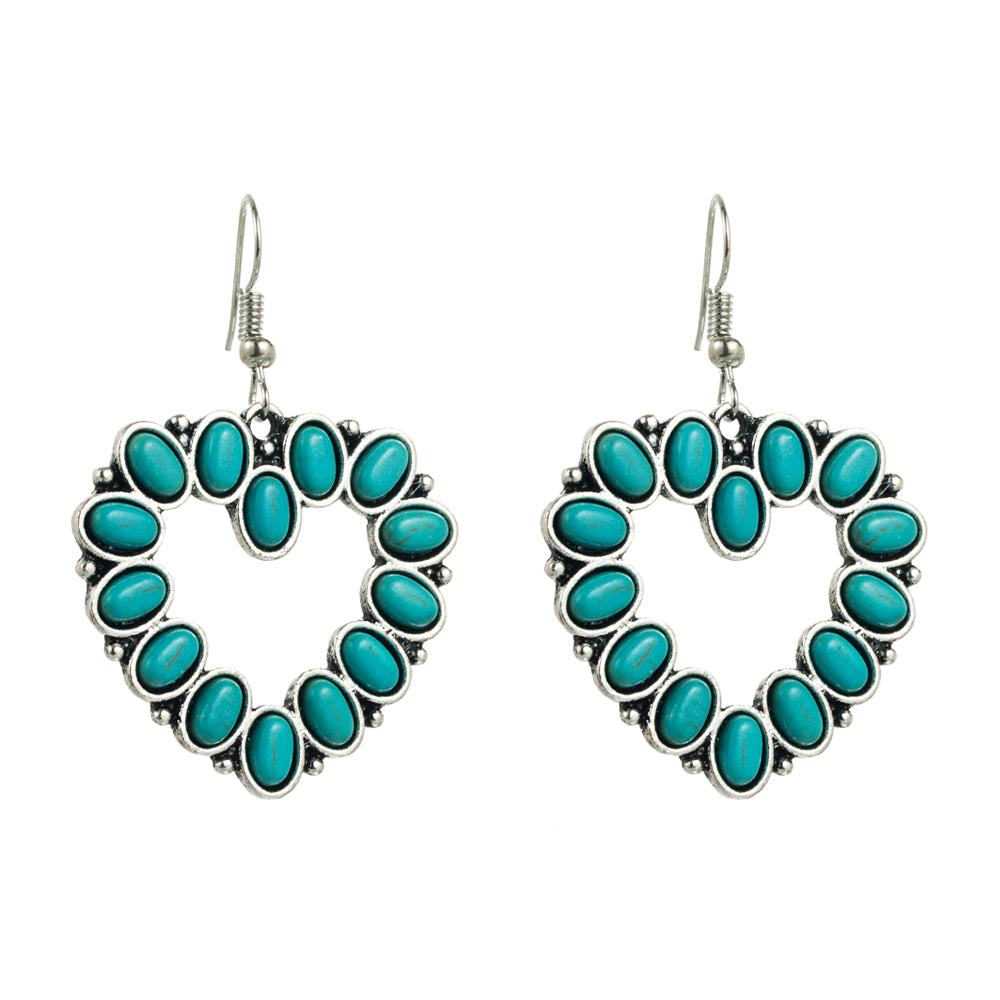 Retro Geometric Turquoise Alloy Drop Earrings for Women