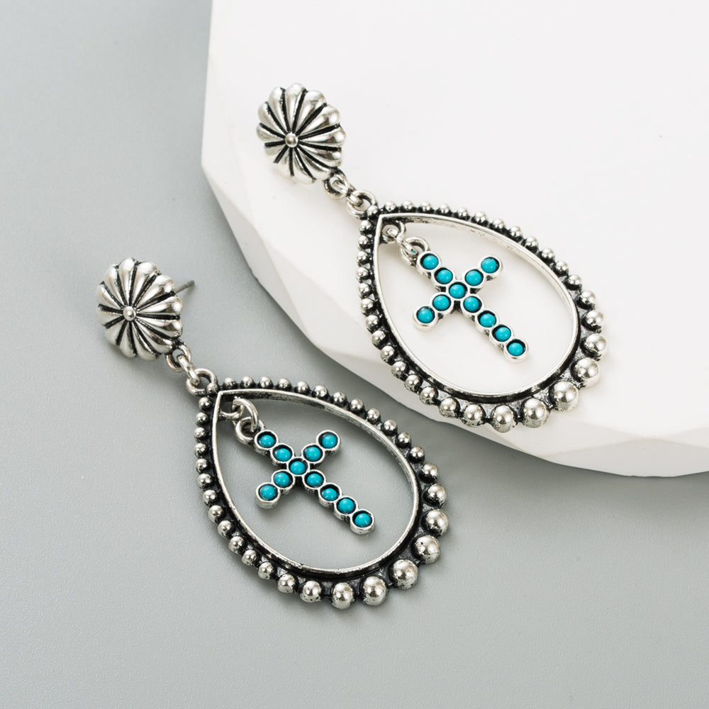 Retro Geometric Turquoise Alloy Drop Earrings for Women