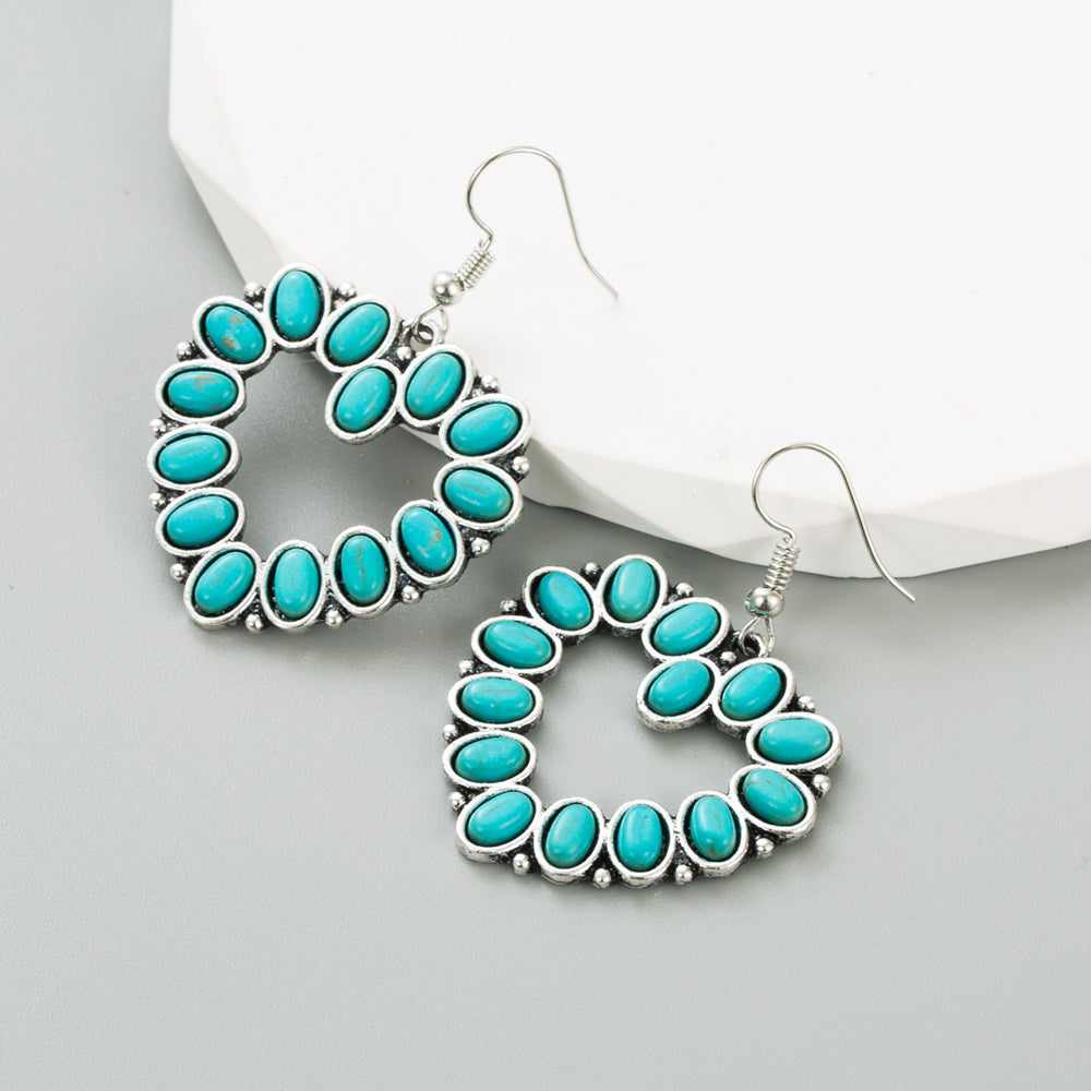 Retro Geometric Turquoise Alloy Drop Earrings for Women