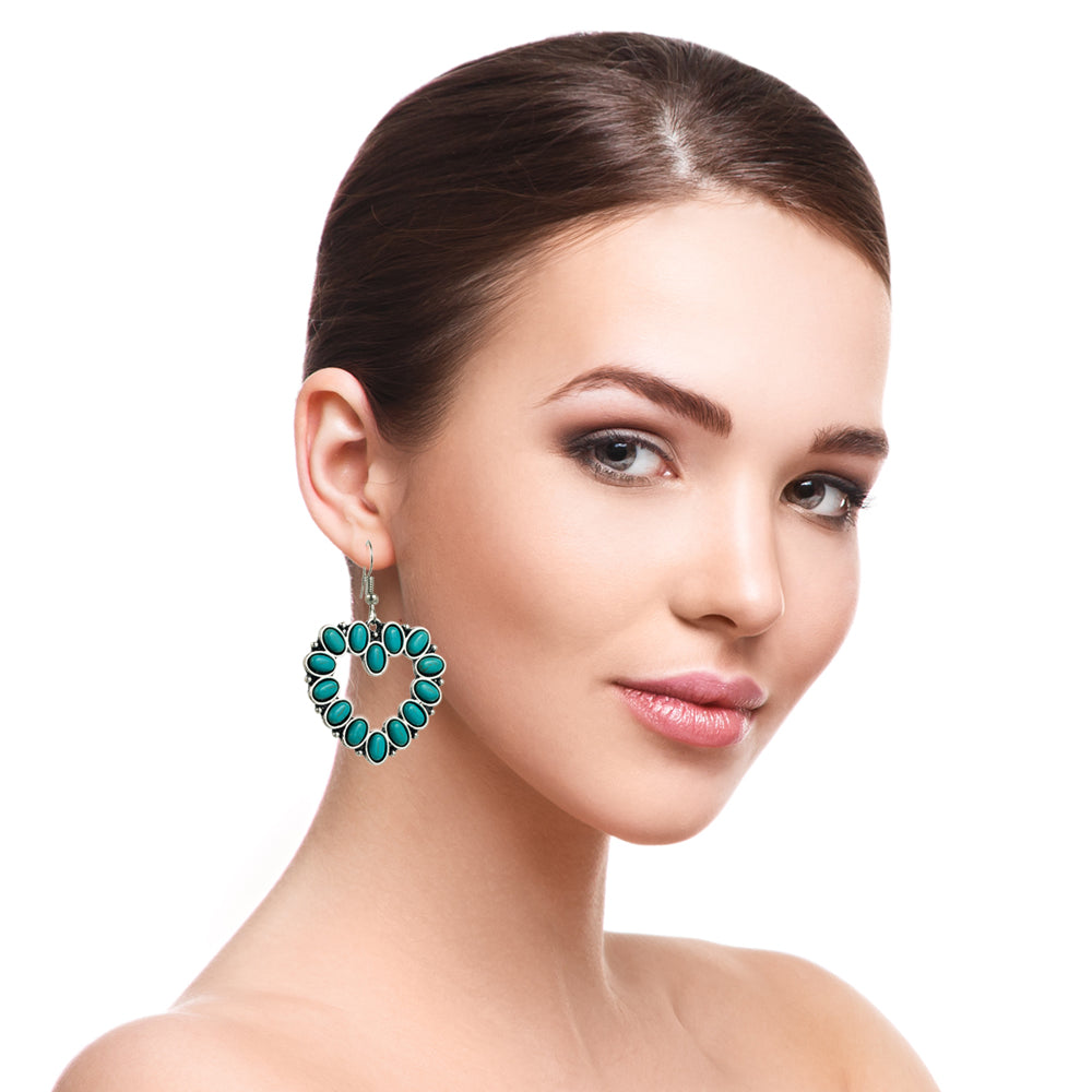 Retro Geometric Turquoise Alloy Drop Earrings for Women