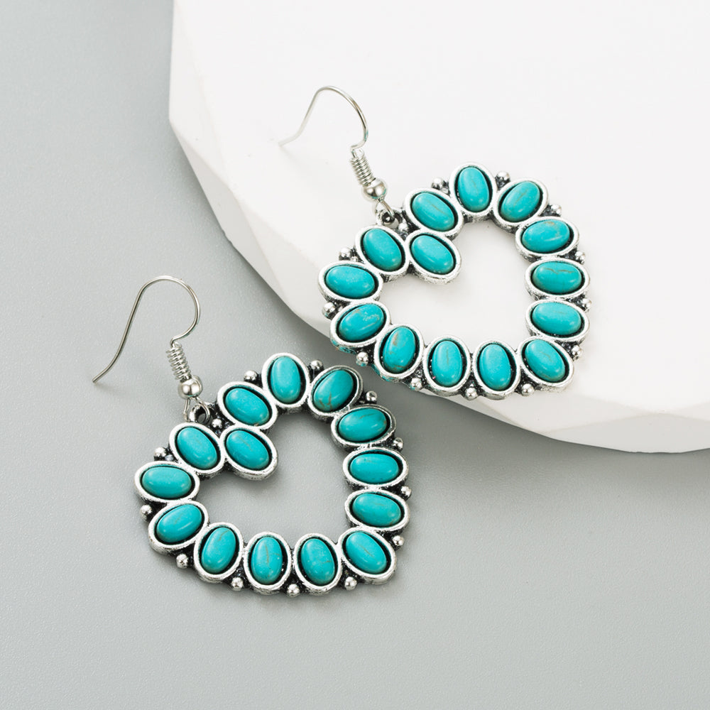 Retro Geometric Turquoise Alloy Drop Earrings for Women