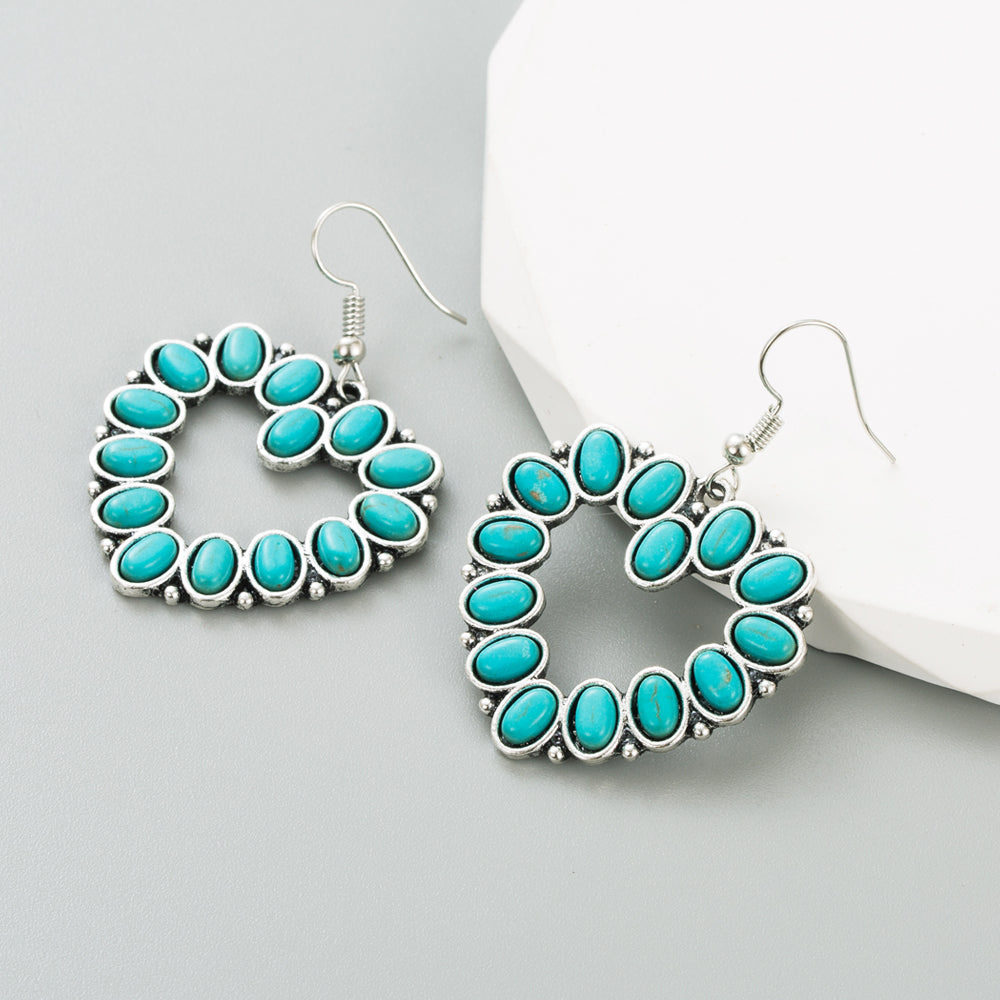 Retro Geometric Turquoise Alloy Drop Earrings for Women