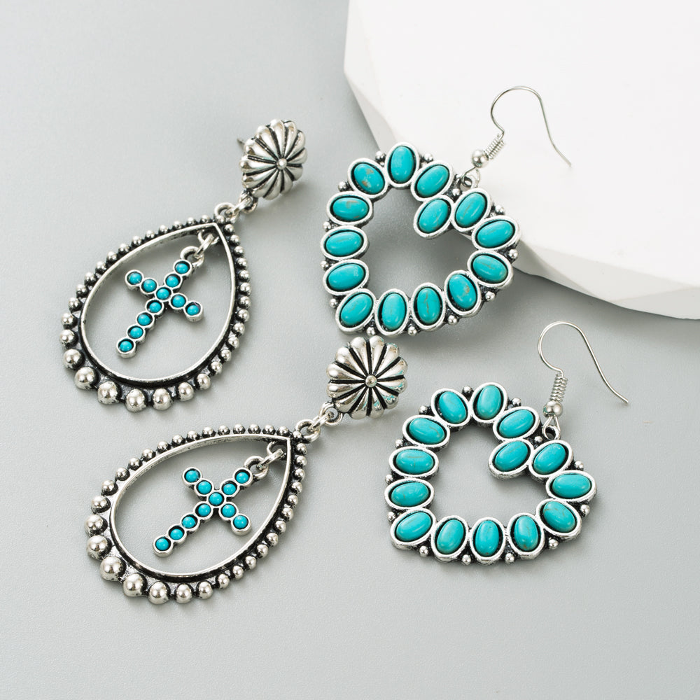 Retro Geometric Turquoise Alloy Drop Earrings for Women