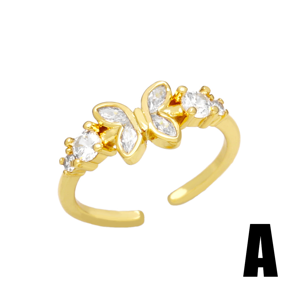 Retro Devil's Eye Butterfly 18K Gold Plated Open Ring with Artificial Pearls and Zircon