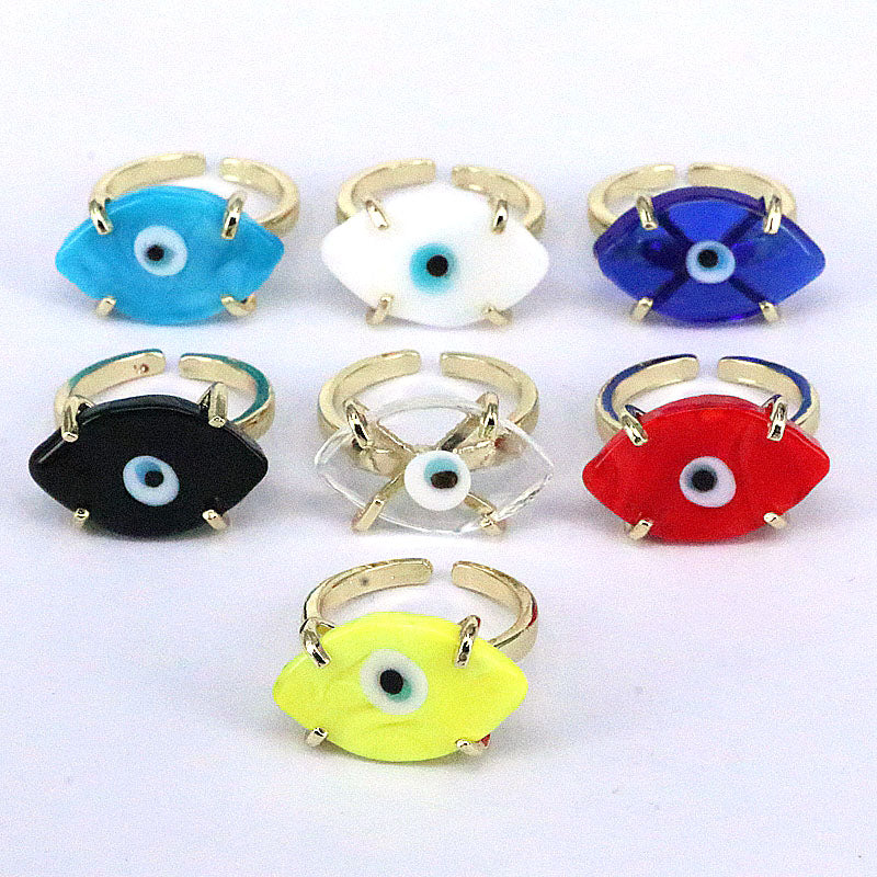 Retro Bohemian Gold Plated Copper Glass Eye Adjustable Open Ring