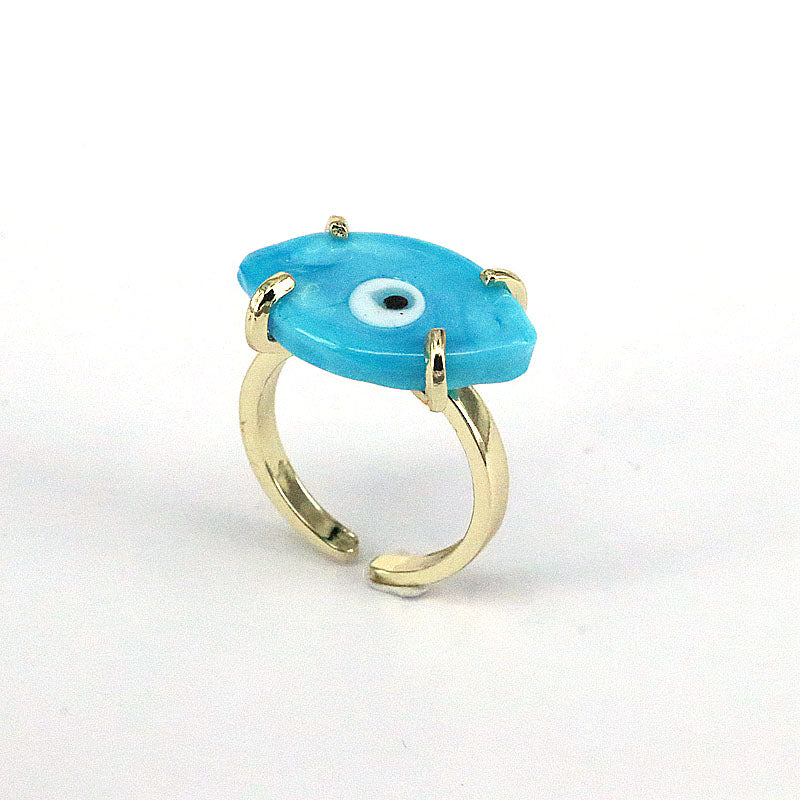 Retro Bohemian Gold Plated Copper Glass Eye Adjustable Open Ring