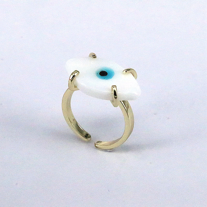 Retro Bohemian Gold Plated Copper Glass Eye Adjustable Open Ring