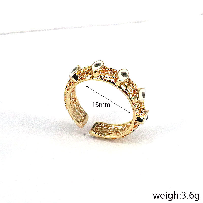 Retro Geometric Evil Eye Gold Plated Open Ring