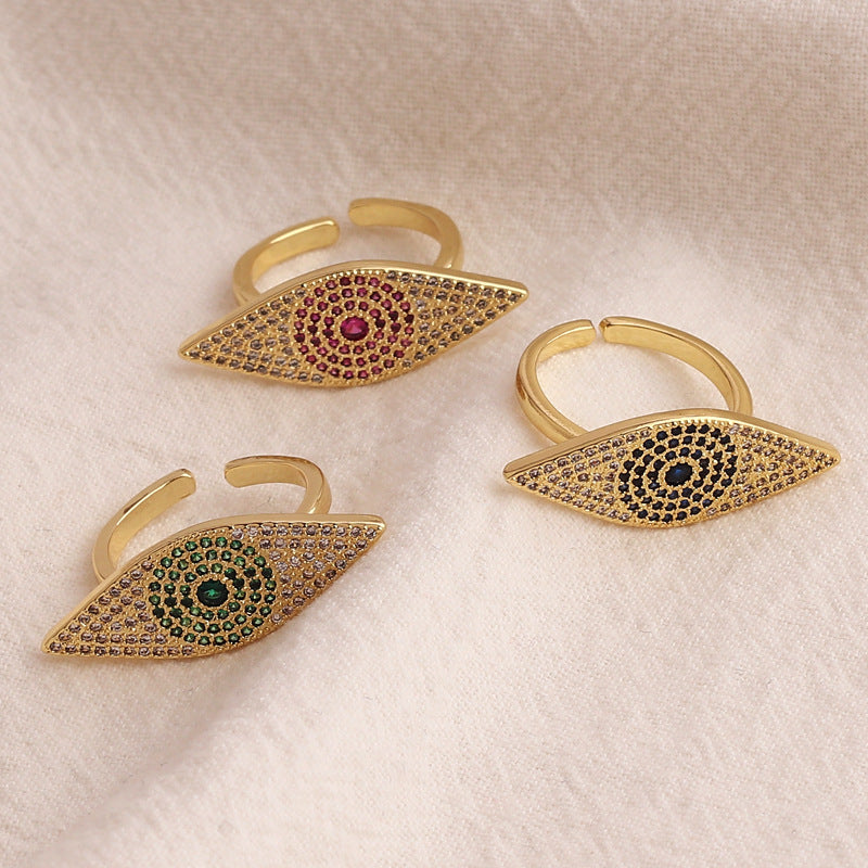 Retro Devil'S Eye Copper Inlaid Zircon Rings