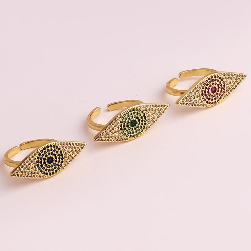 Retro Devil'S Eye Copper Inlaid Zircon Rings