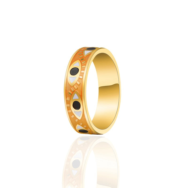 Retro Devil's Eye Gold-Plated Enamel Stainless Steel Ring