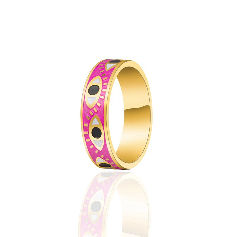 Retro Devil's Eye Gold-Plated Enamel Stainless Steel Ring