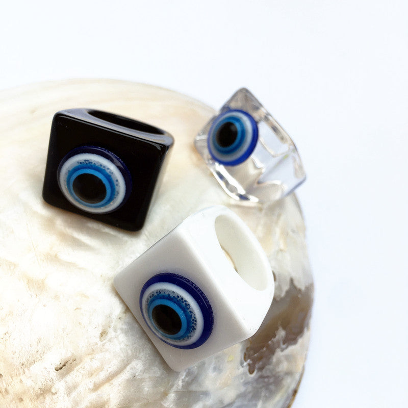 Retro Blue Eye Glitter Resin Square Ring