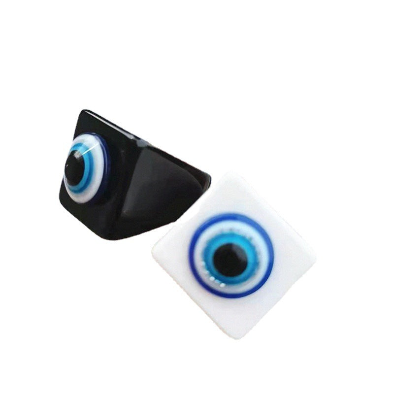 Retro Blue Eye Glitter Resin Square Ring