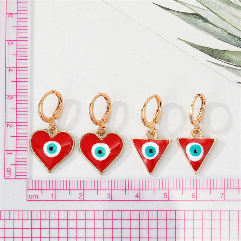 Retro Ethnic Style Color Dripping Oil Triangle Heart Eye Earrings
