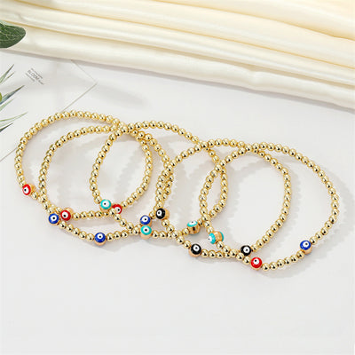 Retro Ethnic Style Gold Bead Evil Eye Bracelet for Women