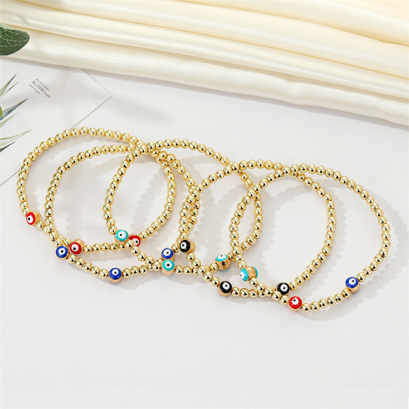 Retro Ethnic Style Gold Bead Evil Eye Bracelet for Women