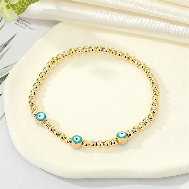 Retro Ethnic Style Gold Bead Evil Eye Bracelet for Women