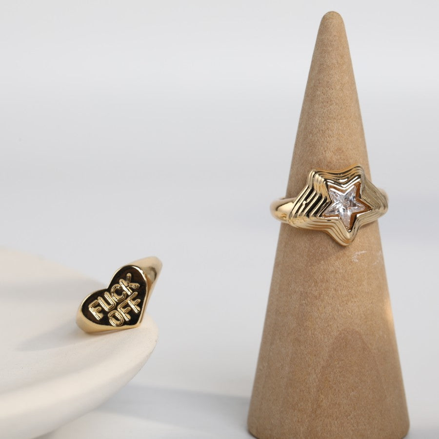 Retro Punk Heart Shape 18K Gold Plated Open Ring