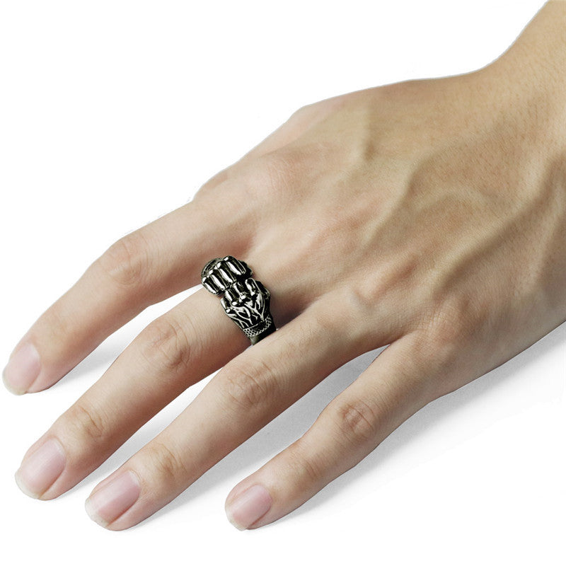 Retro Fashion Double Fist Clasp Opening Adjustable Ring