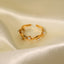 Retro Geometric 18k Gold Plated Stainless Steel Open Ring with White Pearl