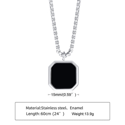 Retro Geometric Black Square Pendant Necklace for Men in Titanium and Stainless Steel