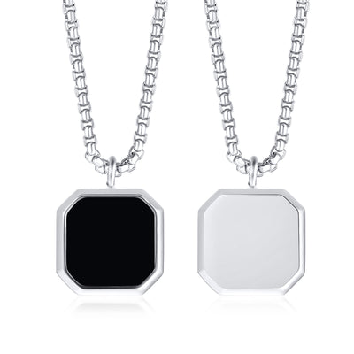 Retro Geometric Black Square Pendant Necklace for Men in Titanium and Stainless Steel