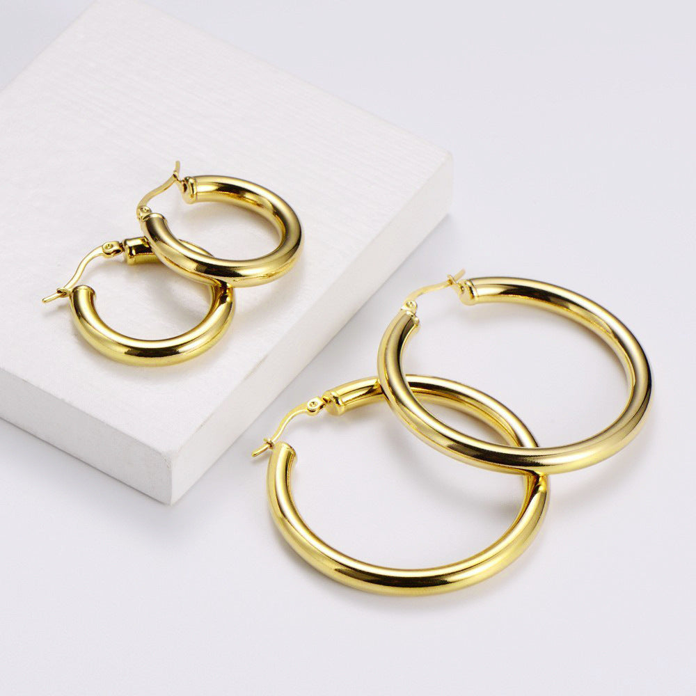 Retro Geometric 18K Gold Plated Titanium Steel Hoop Earrings