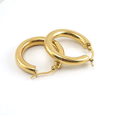 Retro Geometric 18K Gold Plated Titanium Steel Hoop Earrings