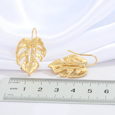 Retro Hollow Leaf Irregular Metal Earrings in Gold Plated Sterling Silver