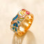 Retro Copper Enamel Zircon Punk Ring with Porcelain Pattern