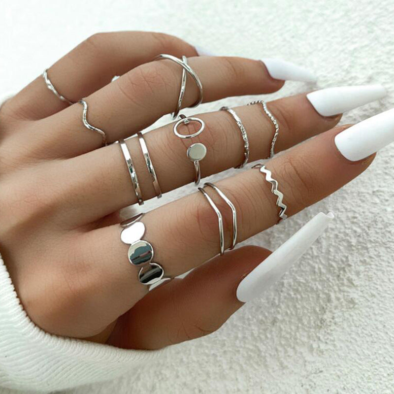 Retro Geometric Heart & Leaf Pearl Alloy Women's Ring Set