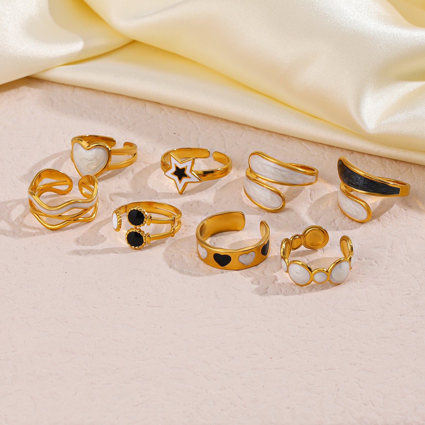 Retro Geometric Star Heart Stainless Steel Rings Set