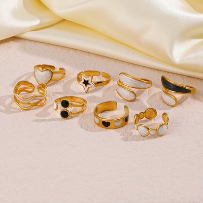 Retro Geometric Star Heart Stainless Steel Rings Set