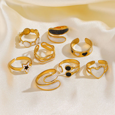 Retro Geometric Star Heart Stainless Steel Rings Set