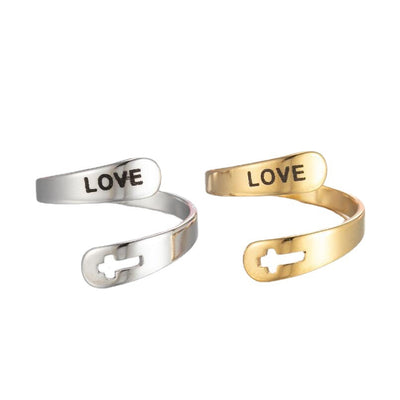 Retro Stainless Steel Letter Open Ring - Fashion Double Layer Design