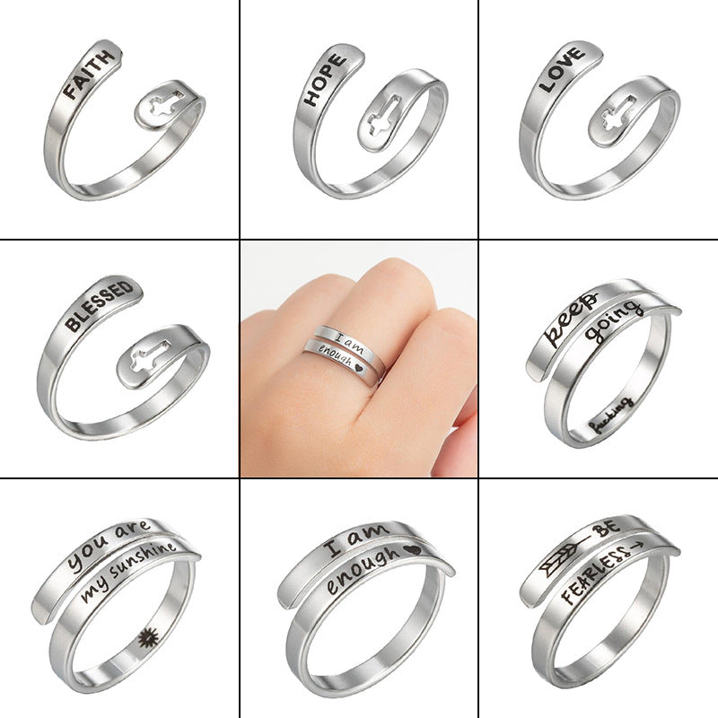 Retro Stainless Steel Letter Open Ring - Fashion Double Layer Design