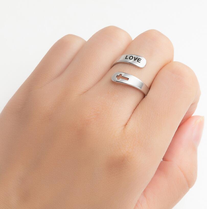 Retro Stainless Steel Letter Open Ring - Fashion Double Layer Design