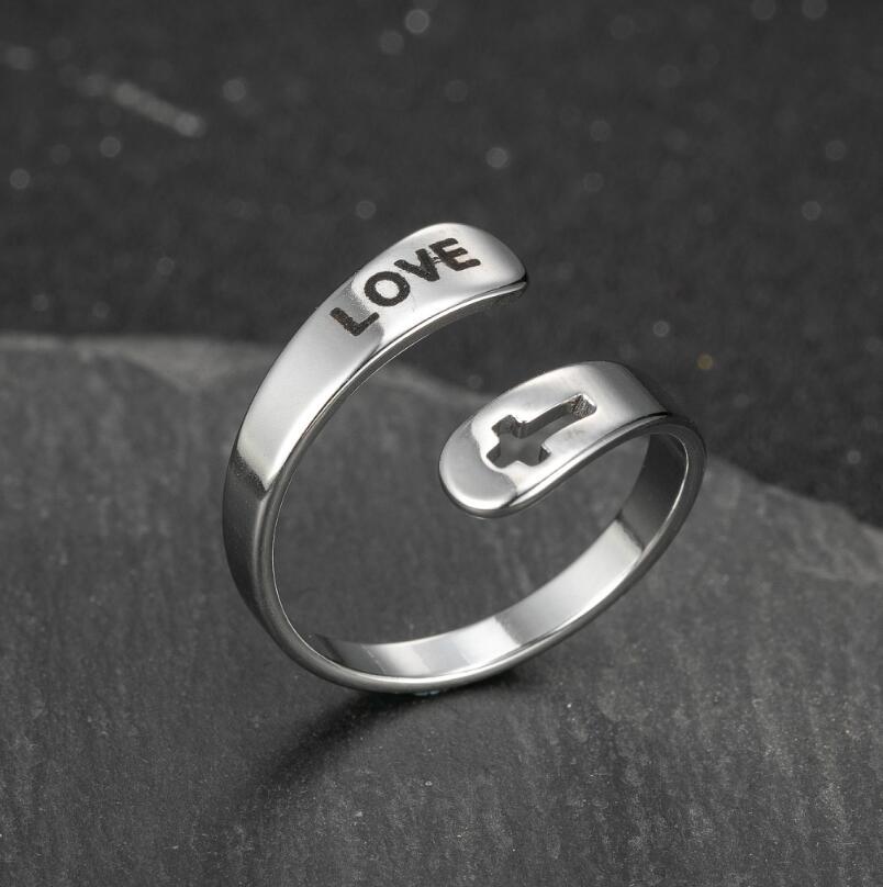 Retro Stainless Steel Letter Open Ring - Fashion Double Layer Design