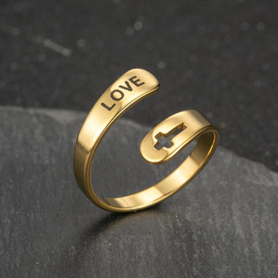 Retro Stainless Steel Letter Open Ring - Fashion Double Layer Design