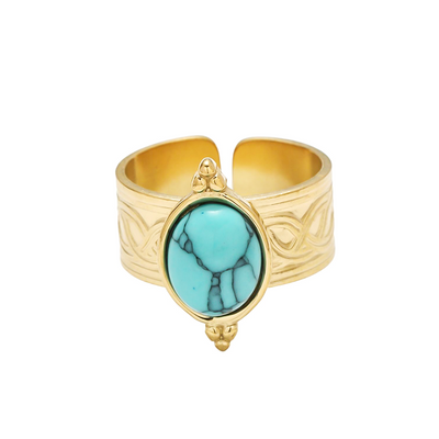 Retro Oval Gemstone Adjustable Alloy Ring for Women