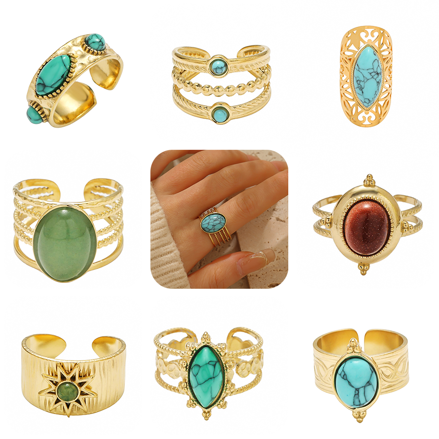 Retro Oval Gemstone Adjustable Alloy Ring for Women